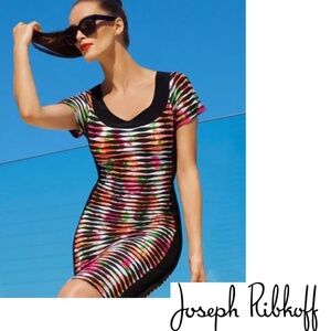 Joseph Ribkoff Panel Sheath Dress Multi Floral Short Sleeve Size 6 Like New!